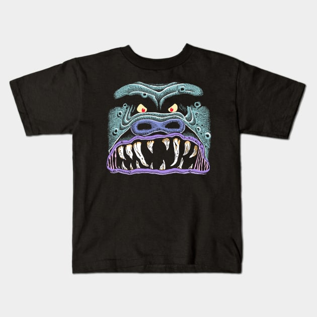 Monster Face Kids T-Shirt by Angel Robot